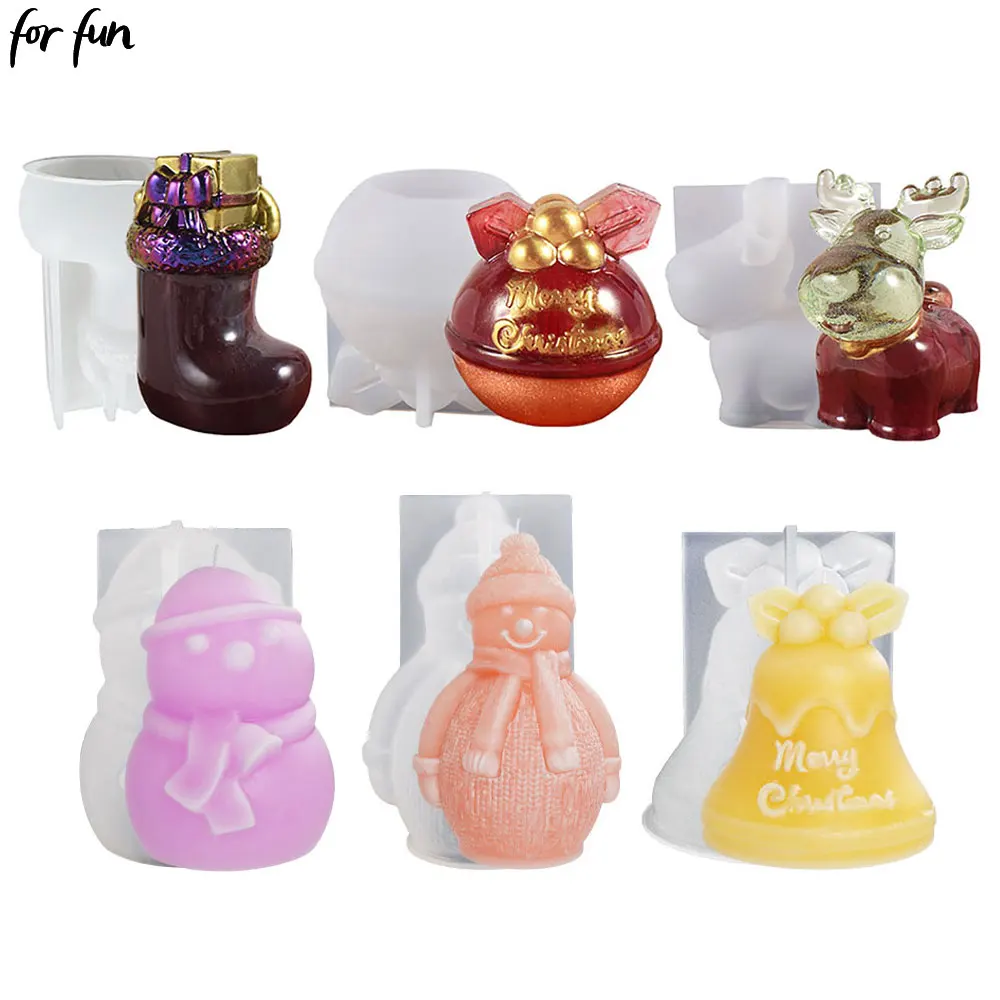

For Fun Silicone Candle Molds for Christmas Series 3D Snowman Bell Elk Boots Gypsum Soap Crystal Resin Mold DIY Home Decor Gifts