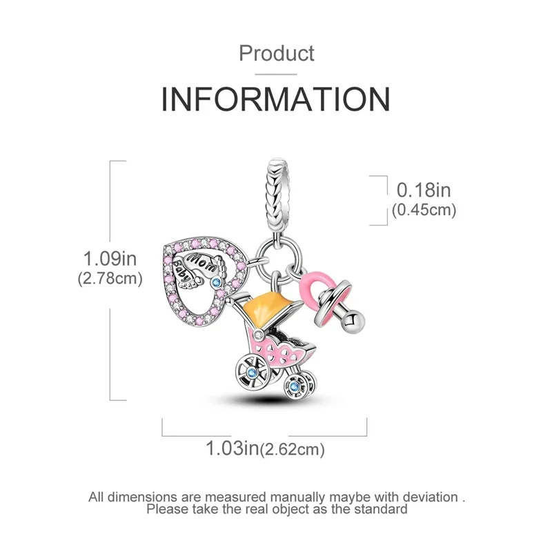 سحر 925 فضة مطلي عربة طفل مصاصة البصمة المعلقات صالح الأصلي سوار المرأة صنع المجوهرات الهدايا #5