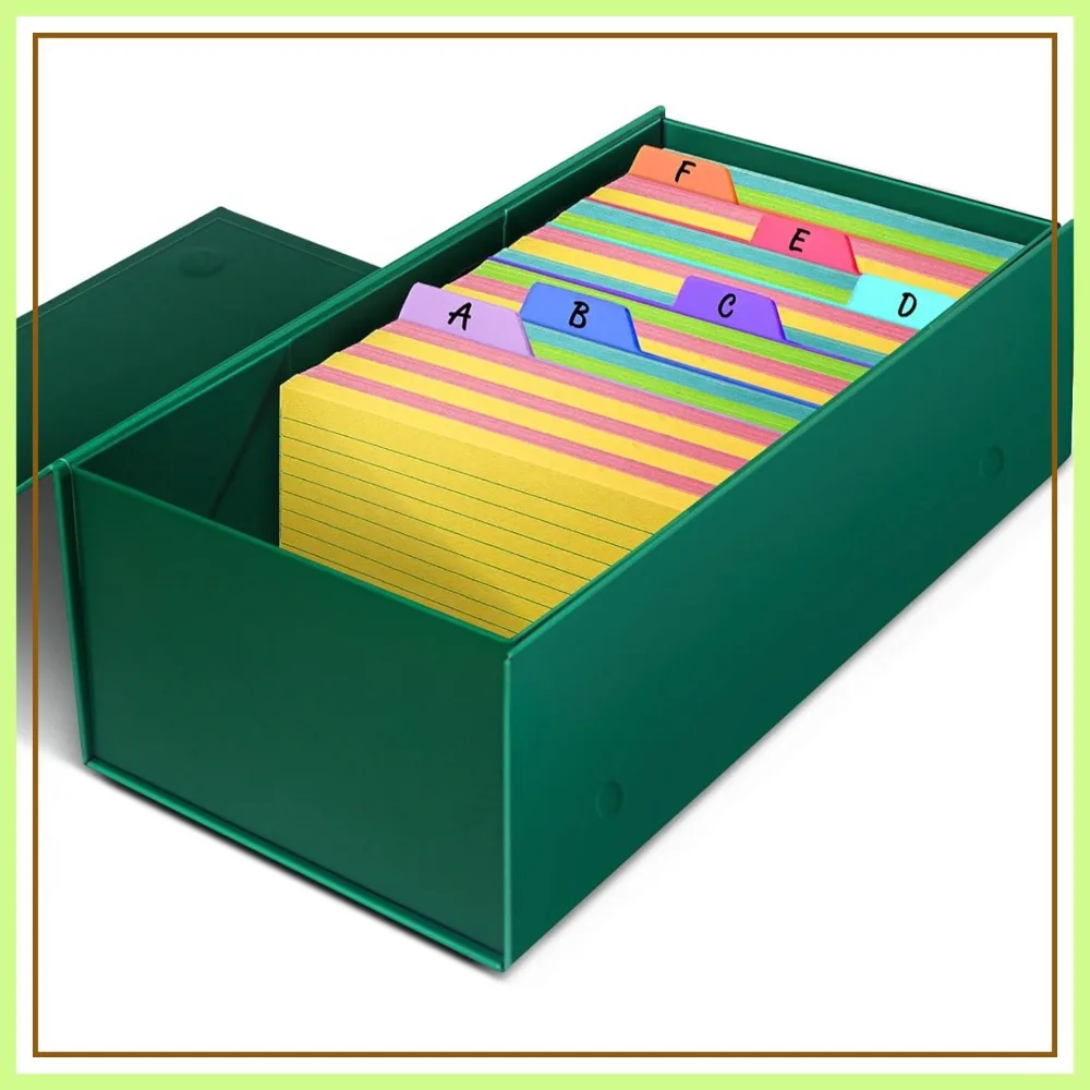 

3x5 Index Card Holder for Dividers, 3.5x5.5 Inches Storage Box, Large Capacity, Green