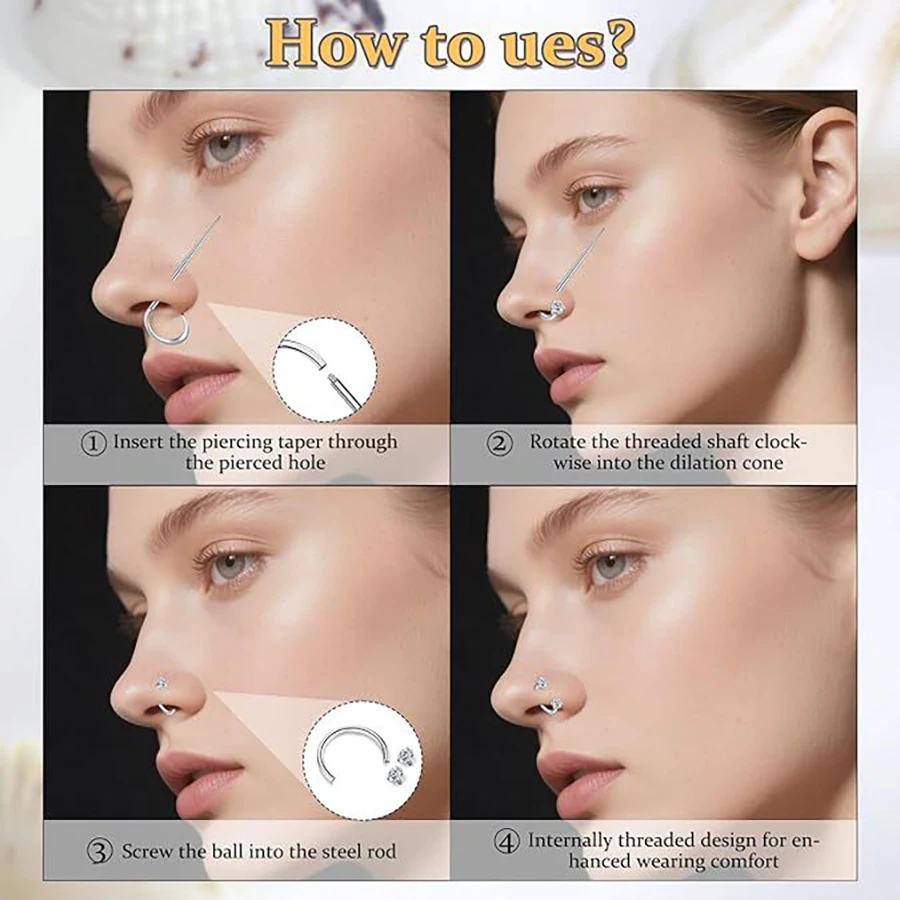 Horseshoe Nose Rings for Women Men Double Gem Nose Rings Stainless Steel Cartilage Earrings Set Nose Screw Nose Piercing Jewelry view 6
