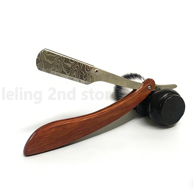 Nueva Navaja de Afeitar Plegable para Hombre, Maquinilla de Afeitar Profesional de Acero Inoxidable de Filo Recto, Rasuradora Manual con Mango de Madera