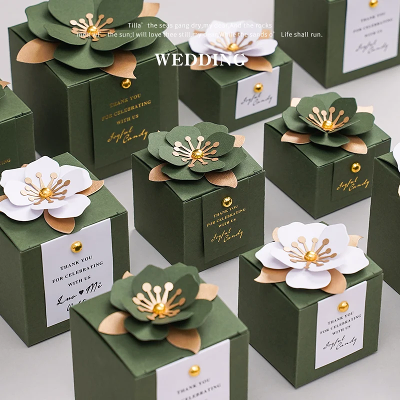 Creative Flower Square Exquisite Wedding Candy Box Personalized With A Name Wedding Thank You Gifts For Guests Box 50/100 Pieces