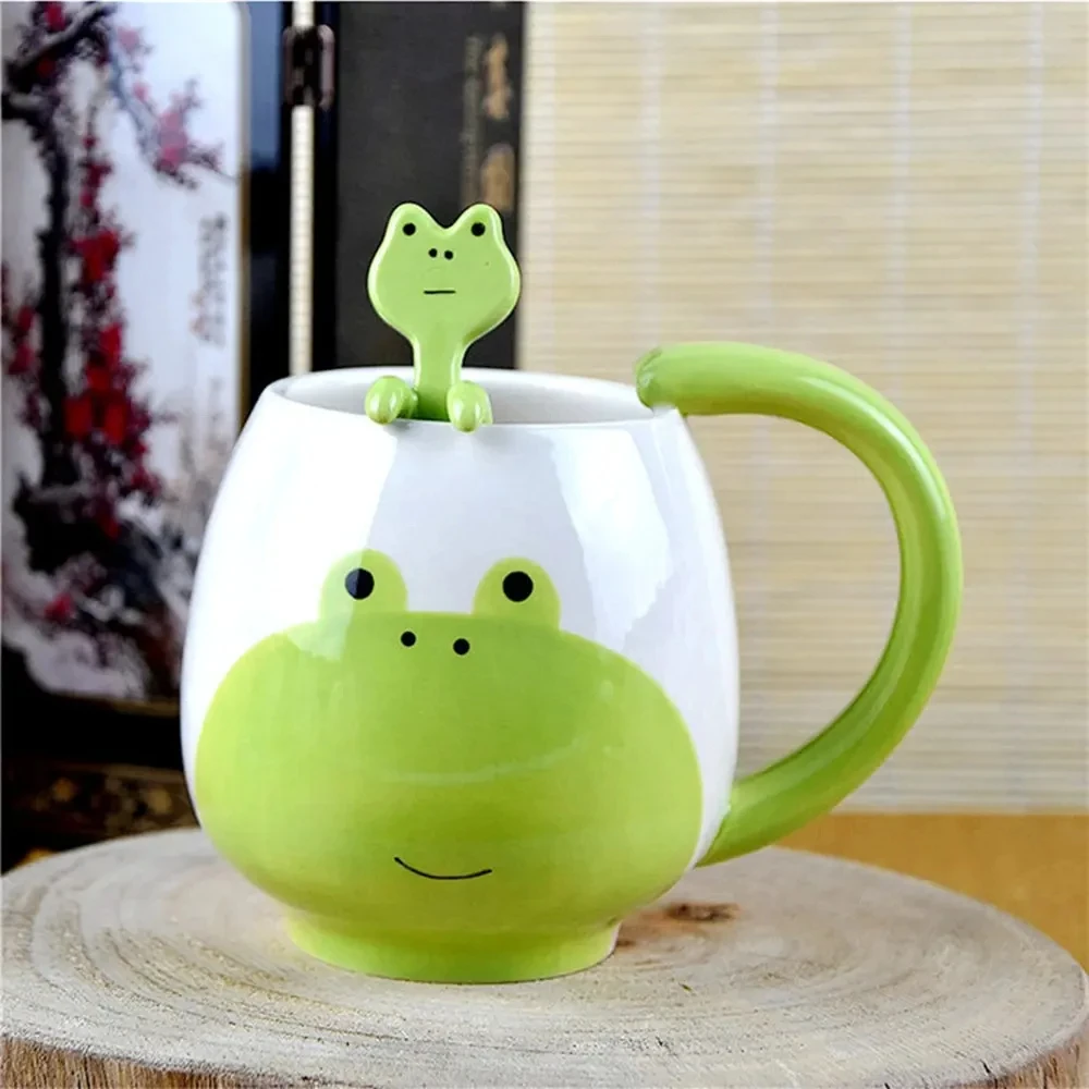 

400ml Hand-painted Coffee Cup Lovely Panda/Frog/Cat/Pig Ceramic Mug Teacup Include Teaspoon