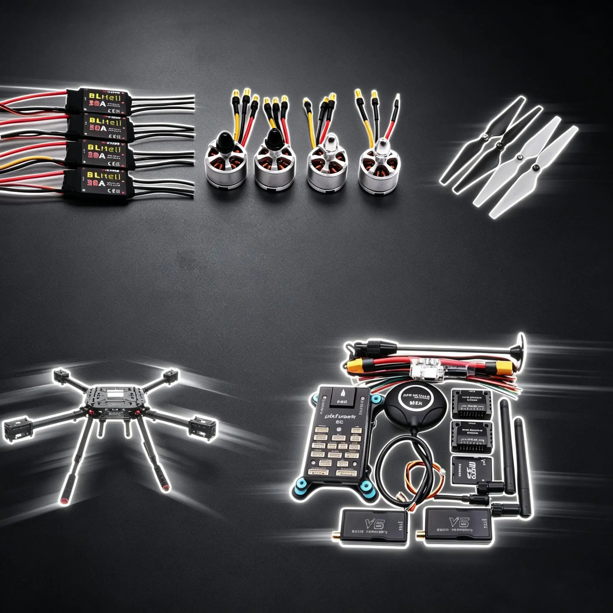 6C PRO Flight Control M8N /M9N Carbon Fiber 450 Frame Kit Ardupilot Radio Telemetry Quadcopter BLHELI 30A ESC 2212 Motor