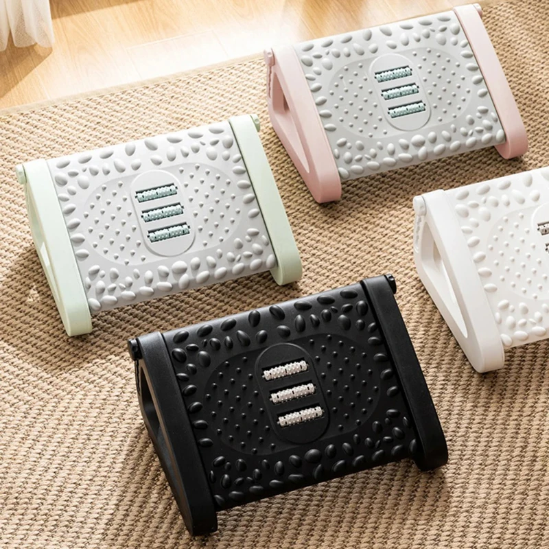 Office Footrest Adjustable Under Desk Footstool with Rollers Plastic Footrest Stool Comfortable Massage Pad for Home Office