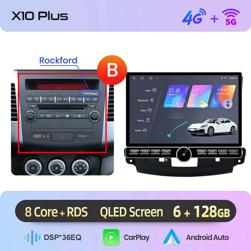 Junsun 13.1″ QLED Draadloze CarPlay Android Auto Autoradio Voor Mitsubishi Outlander 2 Citroen C-Crosser 2005-2011 DSP SWC RDS GPS