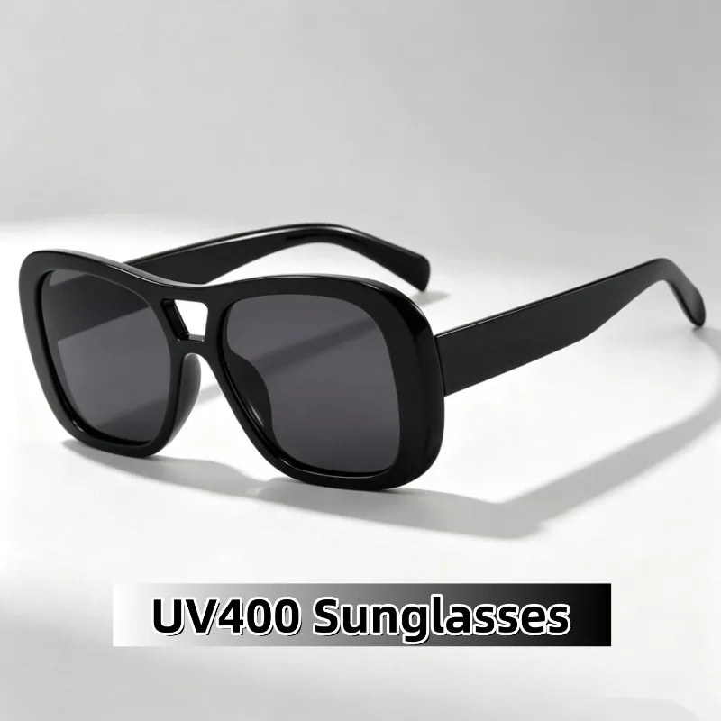 New Versatile Large Frame Double Beam UV400 Sunglasses Fashion Outdoor Driving HD Personalized Sunscreen Anti-UV Eyewear Unisex