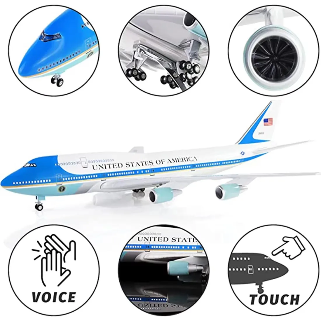 Air Force One 747 Airplanes Model 47cm Resin Diecast Model Plane with LED Lights Wheels Souvenir Hobby Collection Gift