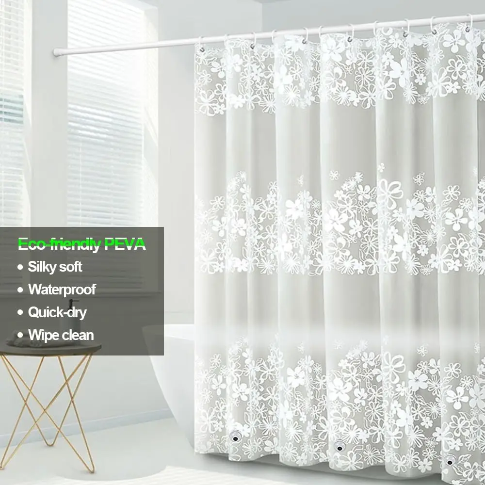 ستارة حمام PEVA بيضاء الزهرية - رمادي نباتي مقاوم للماء مع حلقات معدنية وسهلة التنظيف #5