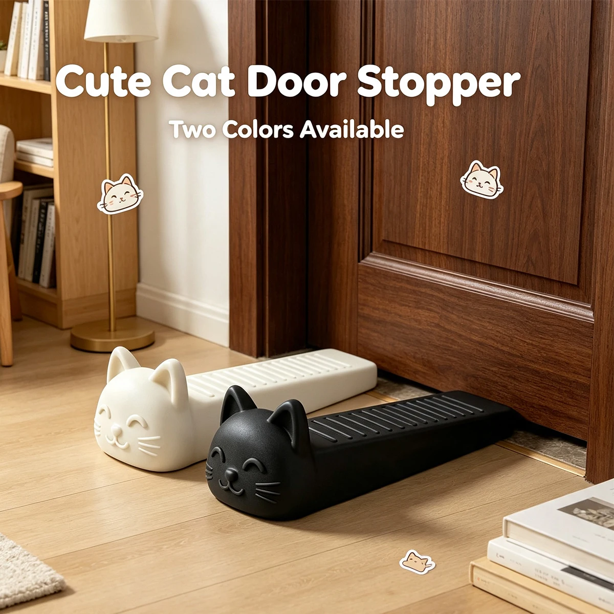 Printed Cartoon Cat Door Stopper, Household Windproof, Anti-Slip, Anti-Pinch Door Wedge for Bedroom, Living Room, Office, Classroom, Halloween, Thanksgiving, Christmas Home Decor, Cute Door Stopper, Black and White, No-Drill Installation, Ready-To-Use Door Holder, Child-Safe Door Stopper, Universal Silent Door Stopper for Rental, Dormitory, Shop, Holiday Soft Decoration, Practical Home Daily Use Item