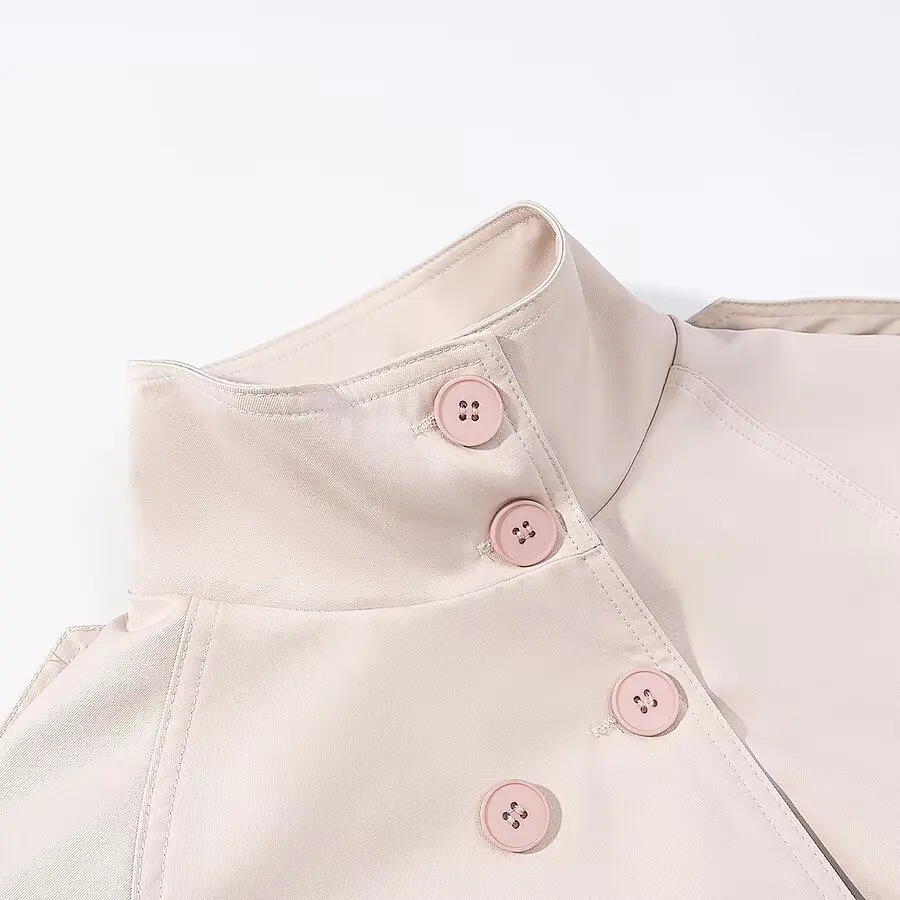 Fashionable Double-Row Buttoned Windbreaker Jacket Autumn New Arrival Women's Standard Fit Polyester Long Sleeve Coat