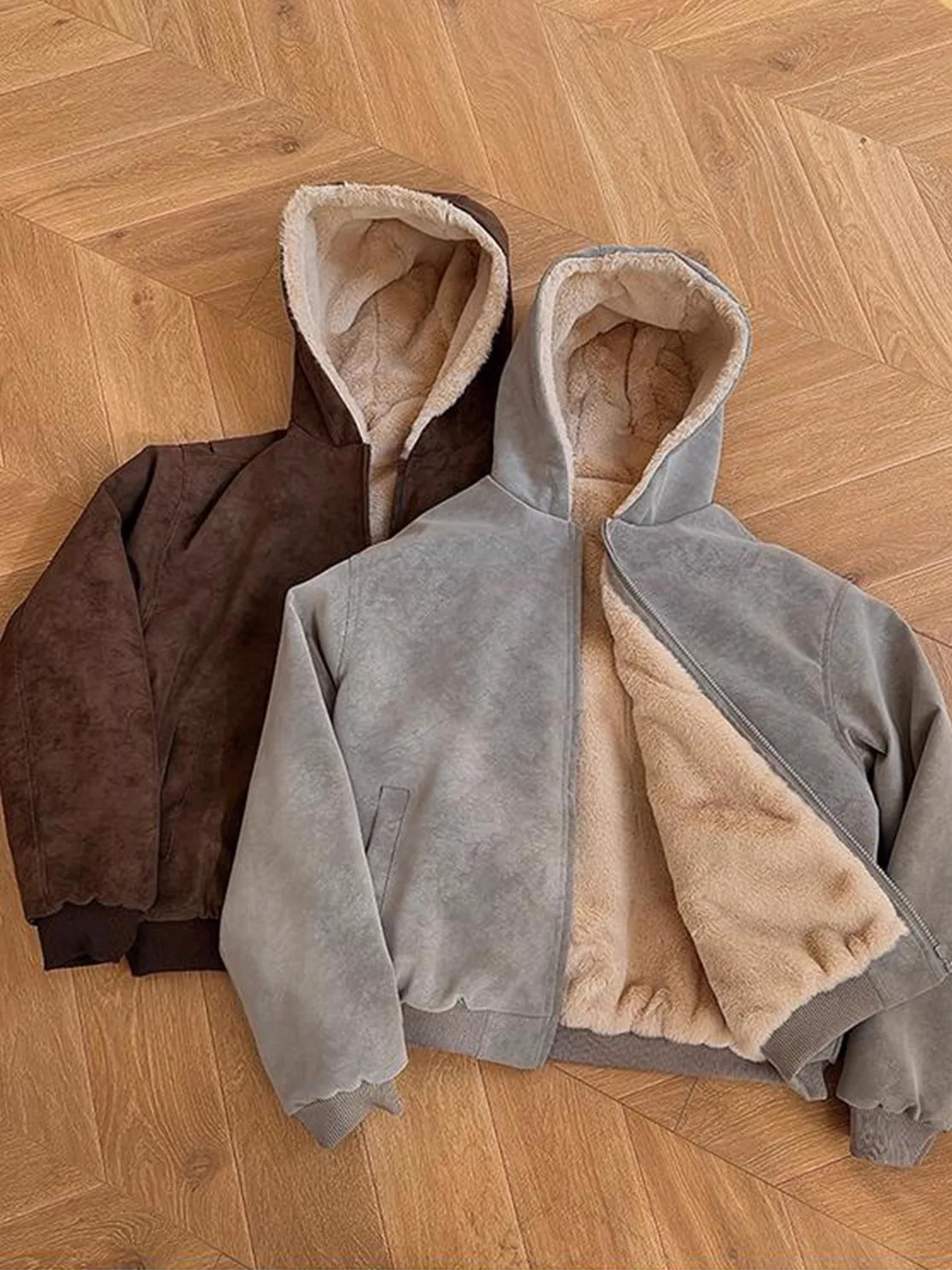 

Men's Thickened Fleece Lined Hooded Cotton Jacket PU Leather Rabbit Fur Simulation Winter Warm Outerwear Casual Cleanfit