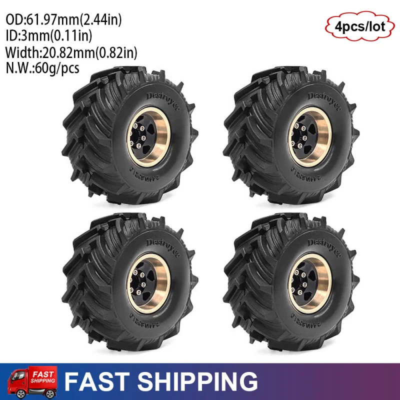 

4PCS 1.0 Inch Brass Beadlock RC Crawler Wheels Tires for 1/18 Traxxas TRX4M 1/24 Axial SCX24 FMS FCX24 Ascent-18 Upgrade Parts
