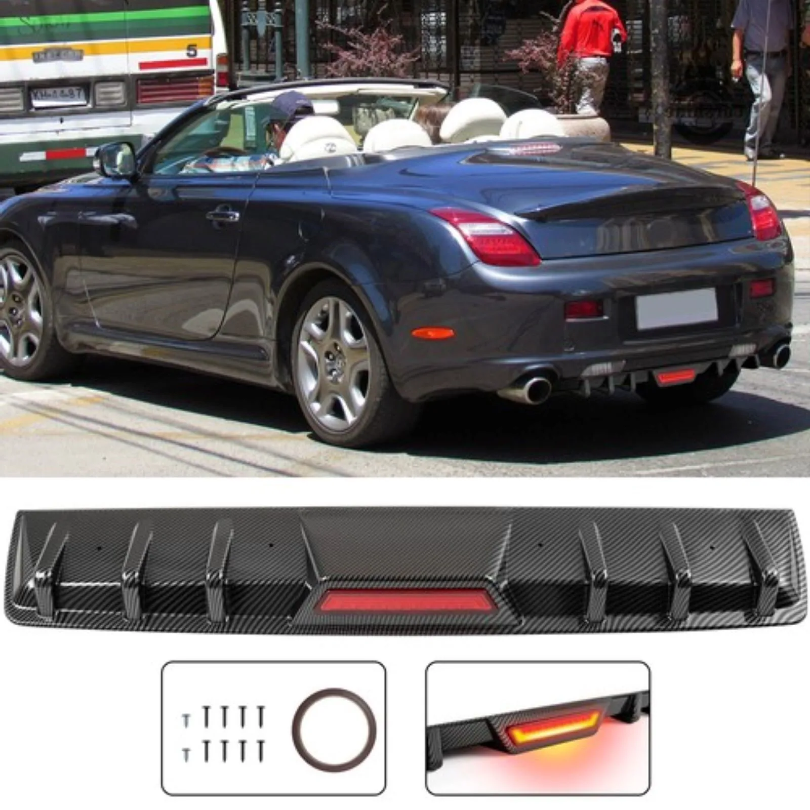 

For Lexus SC430 2002-2010 Carbon Fiber Rear Bumper Diffuser w/ LED Brake Light Black