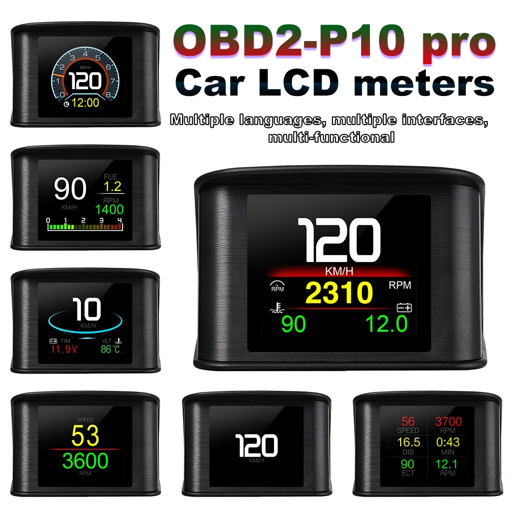 P10-PRO Head-up Display HUD Obd2 Digital Speedometer Smart Car System OBD Headsup Gauge Plug and Play Electronics Board Computer