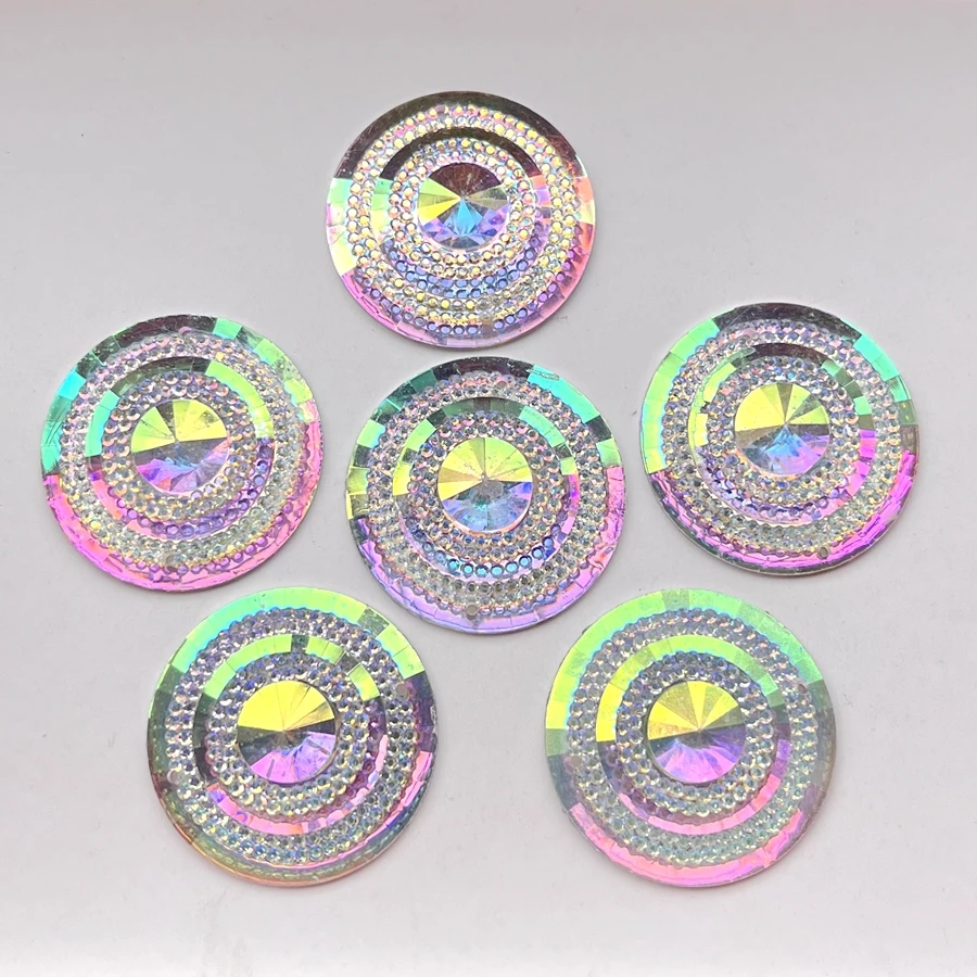 30mm Shiny AB Color Round Resin Sewing Rhinestone diy Jewelry Earrings Accessories Wedding Charm Decorative scrapbook 10pcs/lot