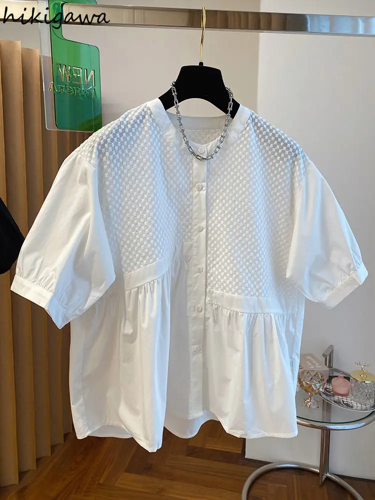 2024 Blusas Mujer De Moda Summer Shirts for Women O-neck Korean Blouses Chic Vintage Loose Tops Fashion White Oversized Blouse