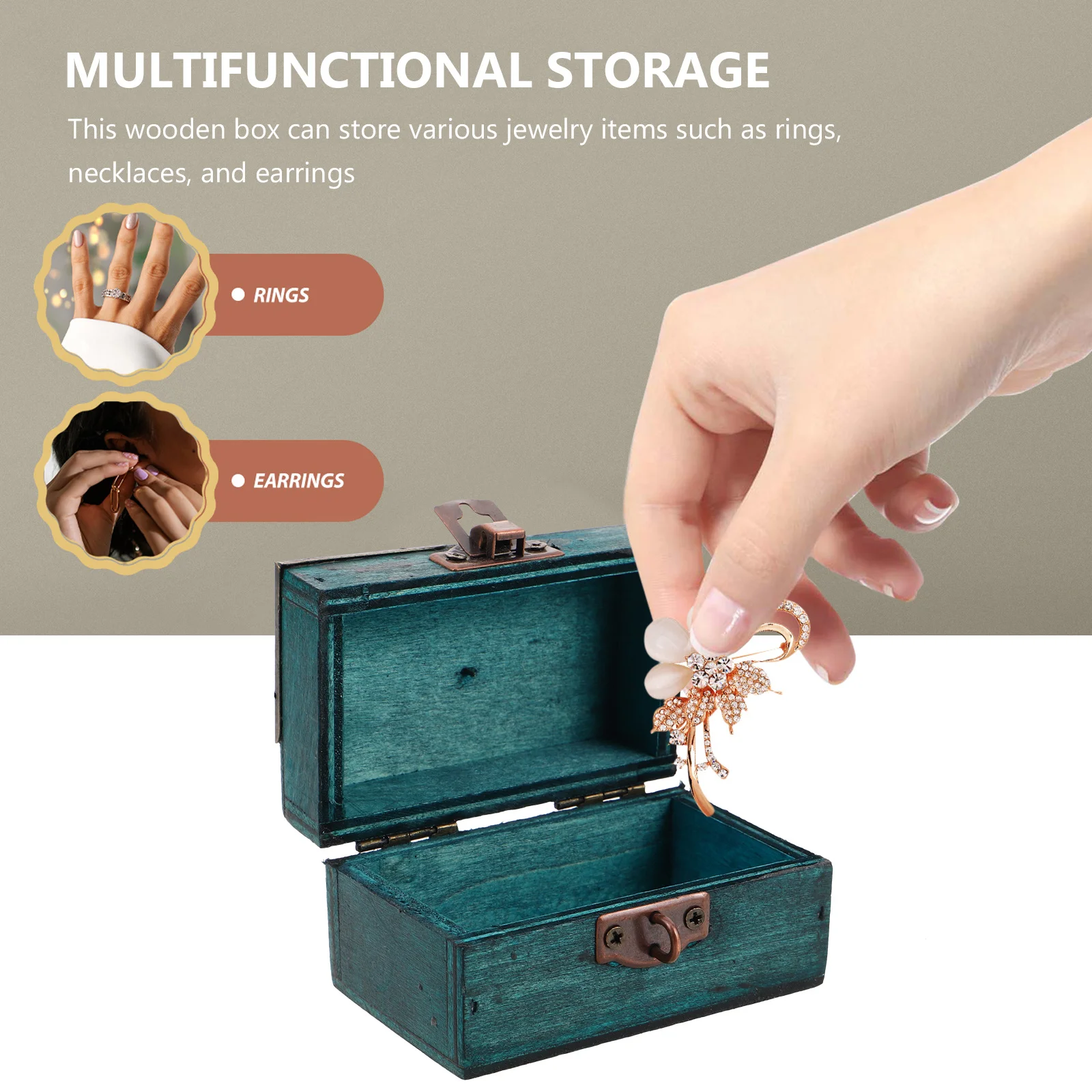5pcs Set of 5 Vintage Treasure Chest Organizer Wood Jewelry Storage Case Handheld Boxes for Women