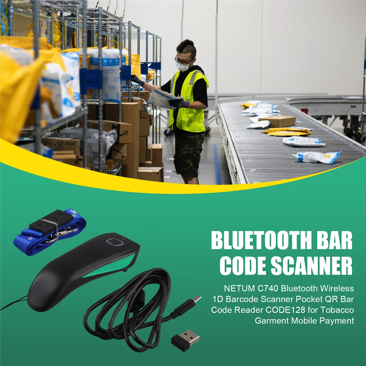 NEUER NETUM C740 Bluetooth Wireless 1D Barcodescanner Pocket QR Barcodeleser CODE128 für Tabakbekleidung Mobile Zahlung