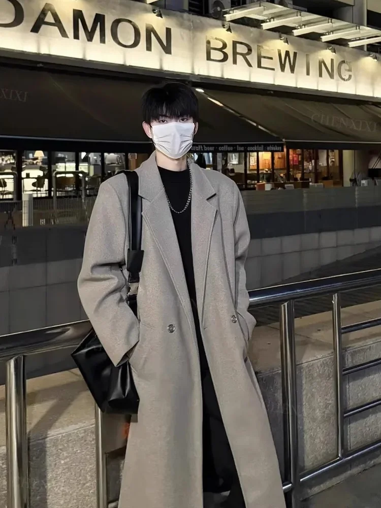 

Oaeal корейское шерстяное пальто средней длины, мужское осенне-зимнее твидовое пальто, молодежная твидовая ветровка, верхняя одежда