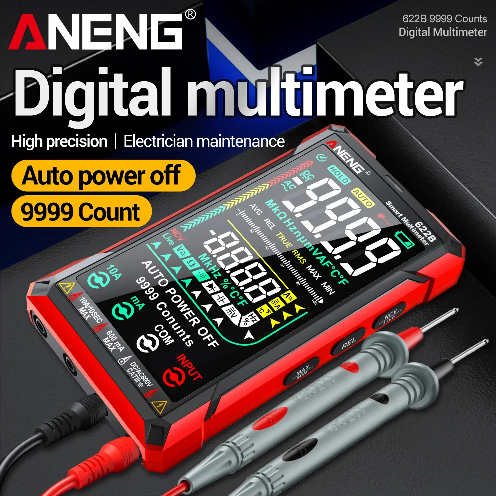 ANENG 622B Digital Multimeter 9999 Counts AC DC 10A 999.9V Temp Frequency NCV Infrared Laser Electrician Repair Measuring Tool