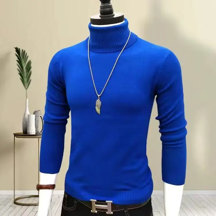 

2023 Korean Slim Solid Turtleneck Cashmere Sweater Mens Winter Long Sleeve Warm Knit Sweater Classic Casual Bottoming Shirt