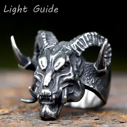 2023 new New Design vintage Stainless Steel gothic devil demon skull Ring For Men hip hop Design fashion punk Jewelry