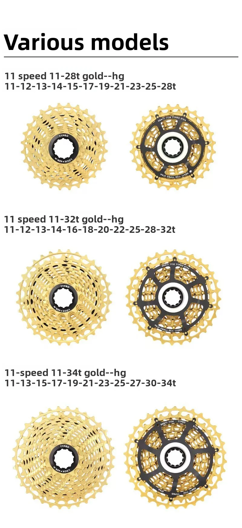 TTPRO CNC Hohlprofil Ultraleichte Fahrradkassette 11-Gang 28T/32T/34T/36T/42T, Kompatibel mit HG/XD Naben
