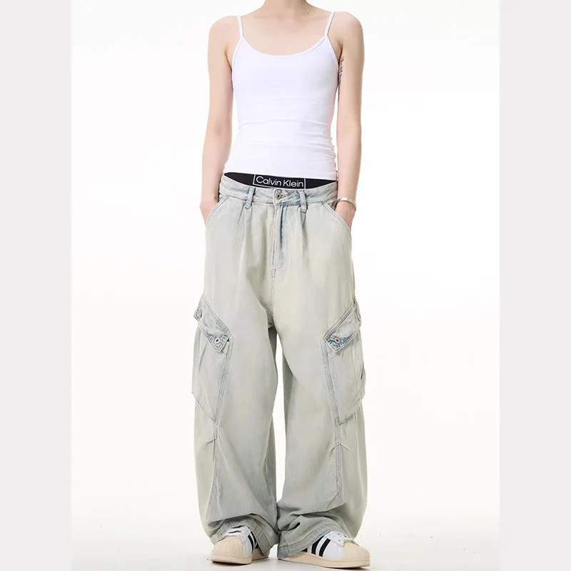 Streetwear Fashion New Multi-pocket Washed Baggy Jeans Men and Women Y2K Hip-hop Harajuku Casual Gothic High Waist Wide Trouser