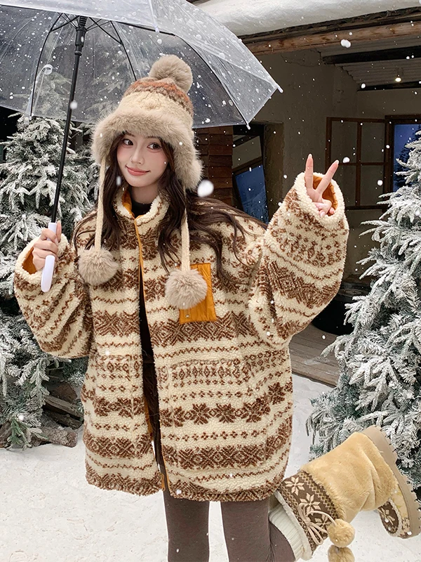 

Thiened Lamb Fur Jaet Women's Autumn Winter New Faion Youthful Warm 90 White Du down Top Warm Commute Sle Loose Fit