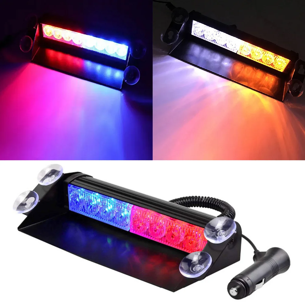 8 LED Police Lights Strobe Light For Car 12V Emergency Signal Lamps Warning Light Auto Truck Flashing Windshield Flash Lighting