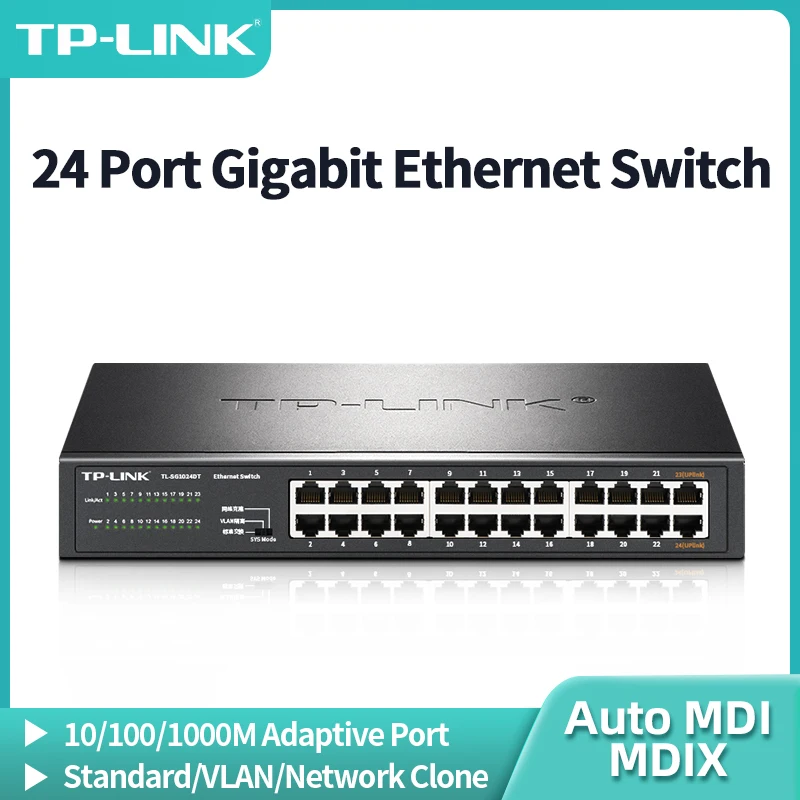 TP-Link 24 Port Gigabit Ethernet Switch 1000BASE-T Networking Hub Internet Splitter Rack Mounted VLAN Auto MDI/MDIX TL-SG1024DT