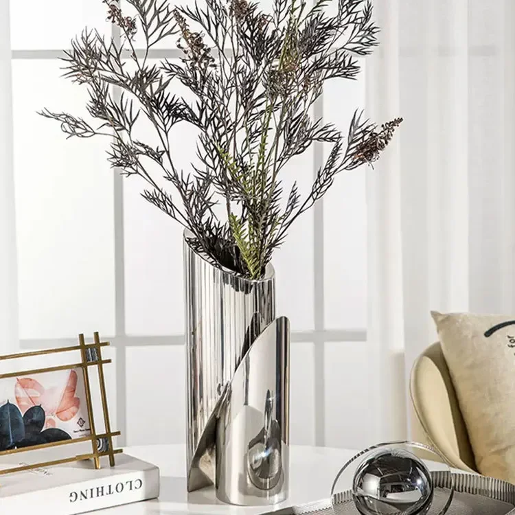 Современное искусство, ваза из нержавеющей стали, орнамент, модель для комнаты, гостиной, журнальный столик, обеденный стол, цветочная композиция, украшение
