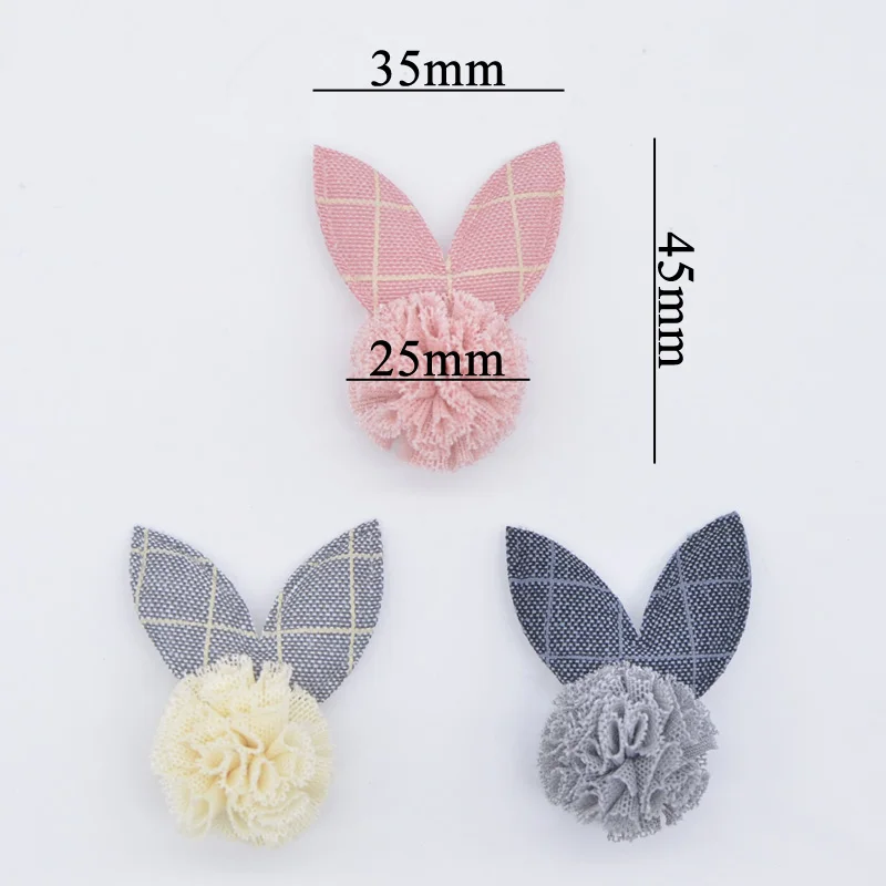 10Pcs Rabbit Ear Embellishment with Chiffon Ball for DIY Clothes Patch Fabric Sewing Craft Socks Gloves Shoes Decor Applique