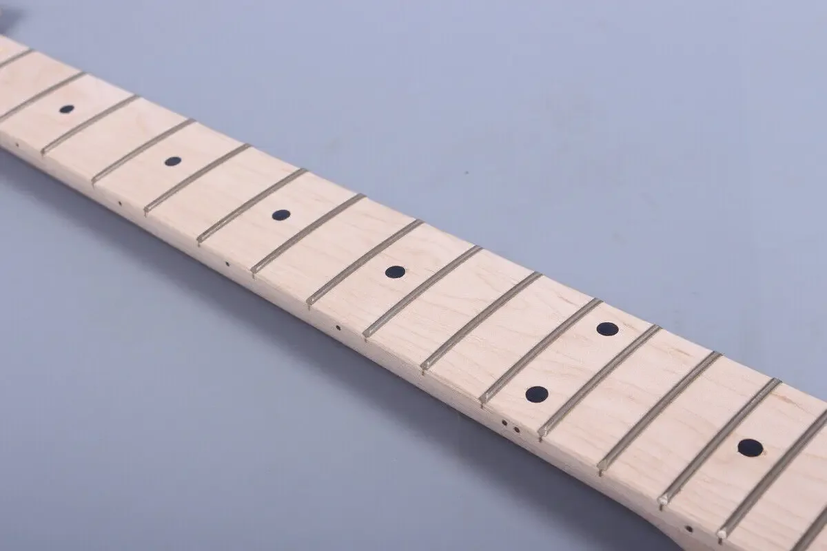 22Fret Maple Guitar Neck 30 Inch Dot Inlay Maple Fretboard Long Scale Bolt on Heel with Back Strip Unfinished Guitar Replacement