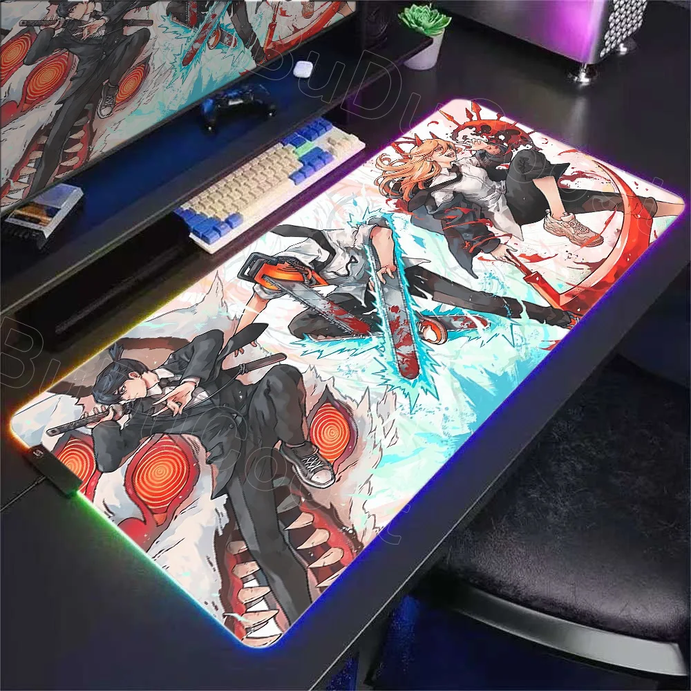 

RGB настольный коврик аниме бензопила демон большие коврики для мыши Makima Power Aki Denji коврик для мыши компьютерный ноутбук геймерский коврик ПК игровые коврики для мыши