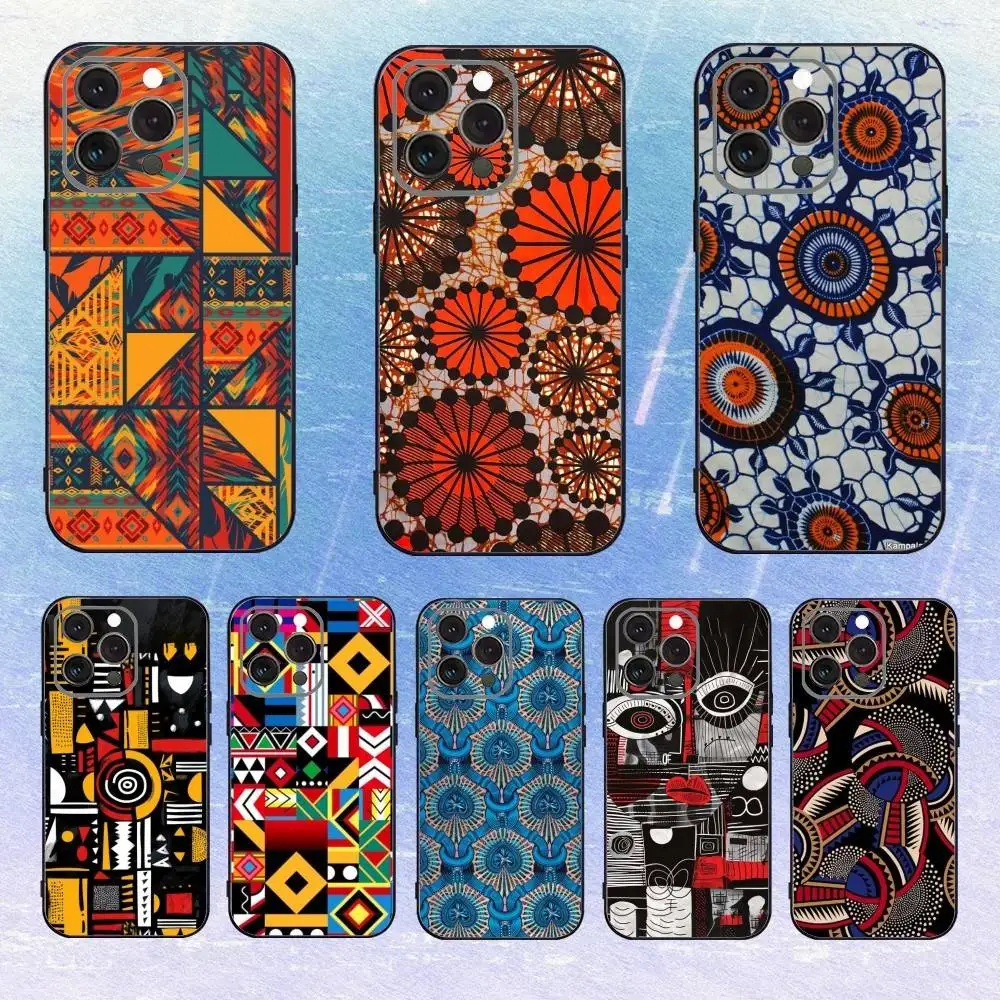 

African S-Style Fabric Print Phone Case For iPhone 17,16,15,14,13,12,11 Plus,Pro Max,XS,Soft Silicone Black Cover