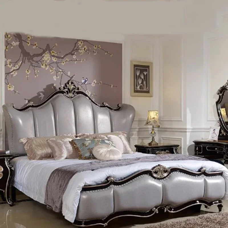Pretty Velvet Double Bed Simple Wood Purple Carved Girls Luxury Queen Bed Bedroom Modern Matrimonial Cama Casal Furniture