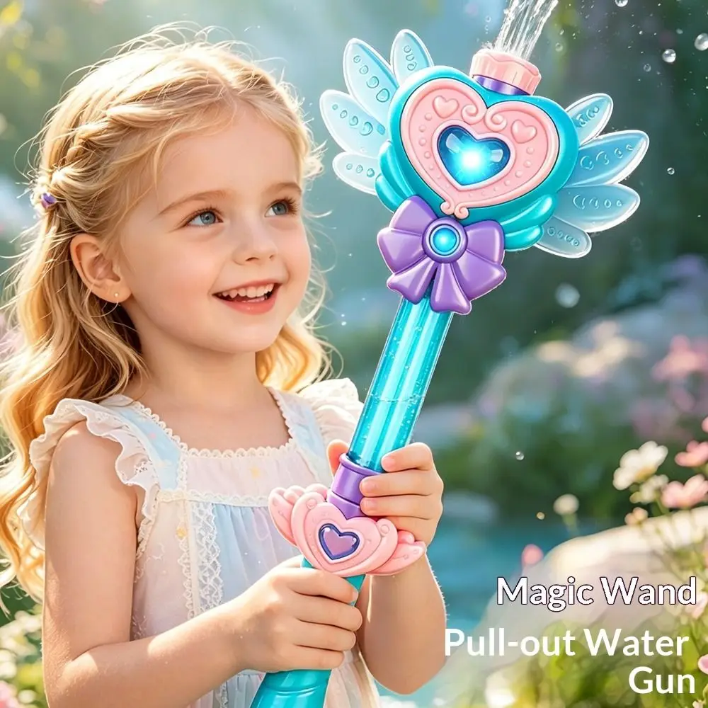 Colorful Lights Kids Water Gun Rotating Nozzle Multi Hole Spray Fairy Water Blaster Princess Style Pull Type Pump Action Sprayer
