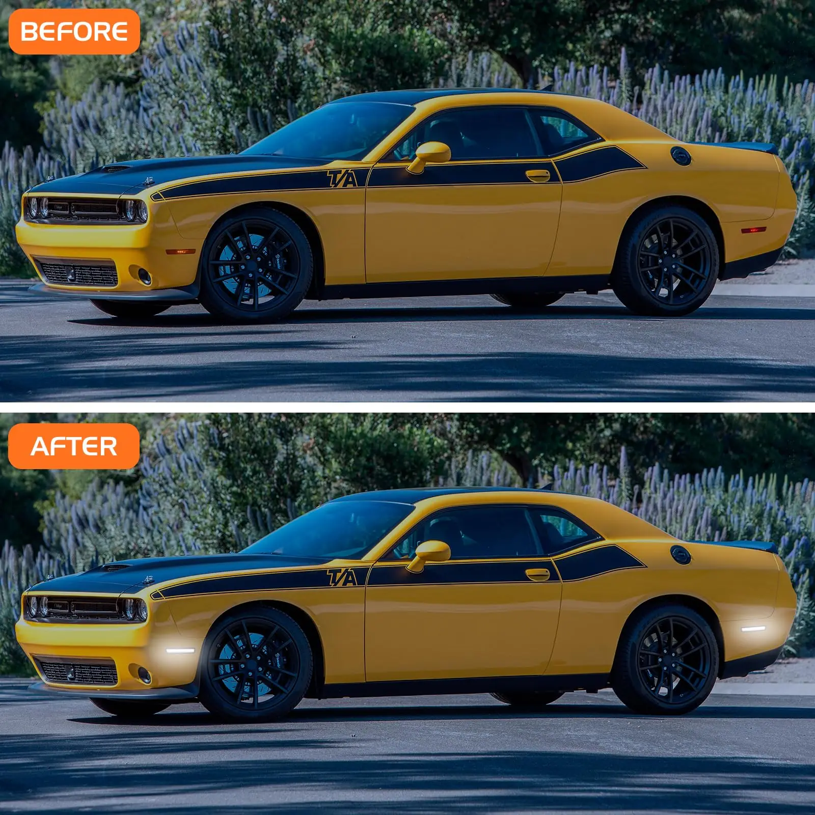 For Dodge Challenger 2015-2023 Smoked Lens LED Side Marker Lamp White/Amber/Red Front Rear Side Fender Reflector Lights