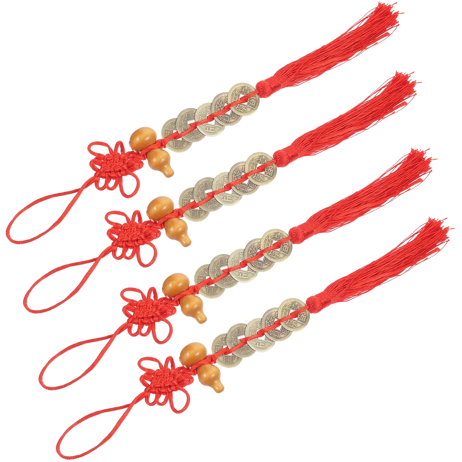 Adorno de borla de moneda de calabaza con nudo chino, colgante de calabaza de la suerte para decoración del hogar y el coche, suministros para Festival, colgante para Festival de Primavera, 4 Uds.