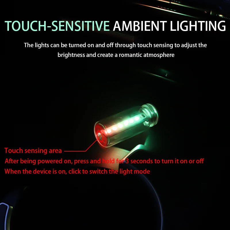 Portable USB Touch Night Light Multi-mode Plug and Play LED Decorative Ambient Lamp for Car Interior Bedroom Camping Lighting