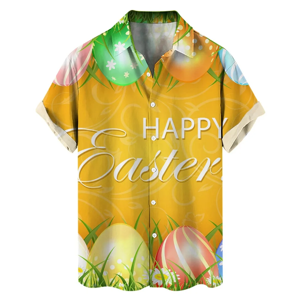 

Happy Easter Day Cartoon Rabbit Eggs Hawaiian Mens Shirts 3D Printed Beach Shirt Women Clothes Kids Kawaii Shirts Button Tops