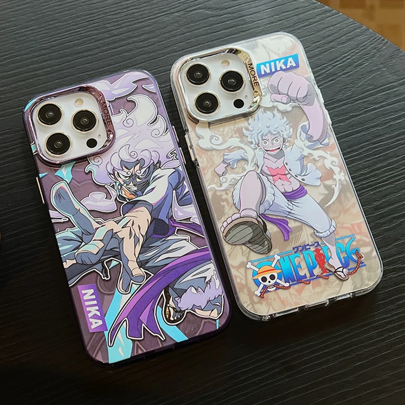 

Cartoon Anime One Piece Comic Art Phone Case For iPhone 16 15 14 13 12 11 Pro Max Luffy Zoro Colorful Silver Shockproof Cover