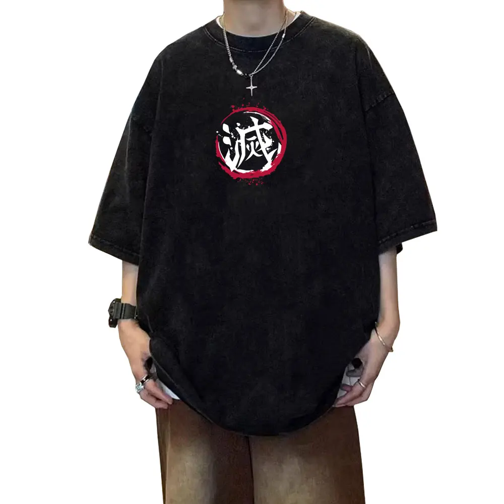 

Washed Vintage Anime Demon Slayer Hashira Members Logo Graphic T Shirt Men Women Casual Oversized T-shirt Male Fashion T-shirts