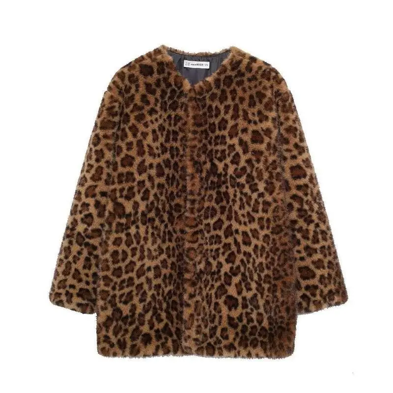 

Повседневное женское пальто из искусственной кожи с принтом животных, длинное ветрозащитное пальто с двойной застежкой на пуговицы све