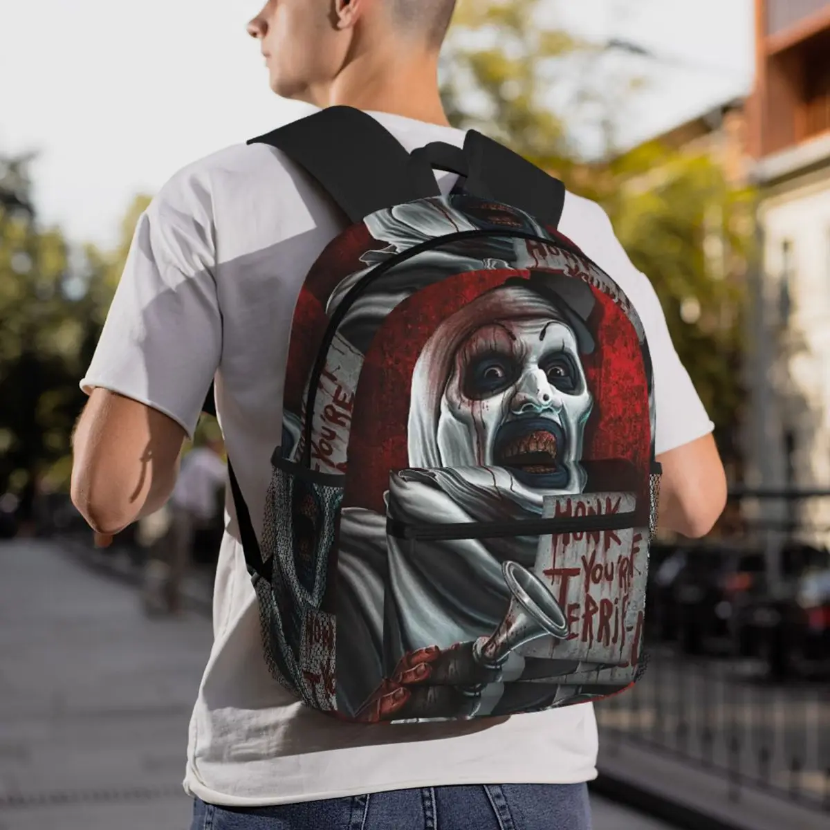 

Halloween Movie Terrifier Horror Clown 4 Backpack Daypack Large Capacity Kids BookBag School Bag Shoulder Bags for Men Women