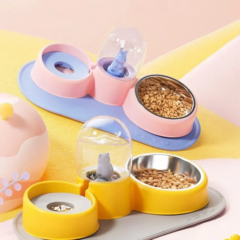 New Dog  Cat Bowl Double Bowl Cat Automatic Feeder Dog Bowl Stainless Steel  Pet Water dispenser Pet Supplies