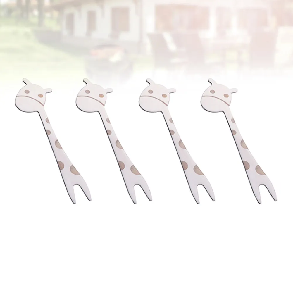 4pcs Stainless Steel Cartoon Giraffe Fruit Forks for Dessert, Appetizer, Salad & Party