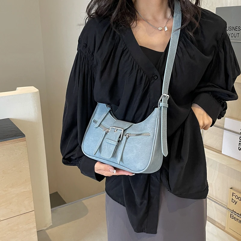 Belt Design Small PU Leather Shoulder Bag For Women 2024 Y2K Korean Fashion Handbags And Purses Females Simple Crossbody Bags